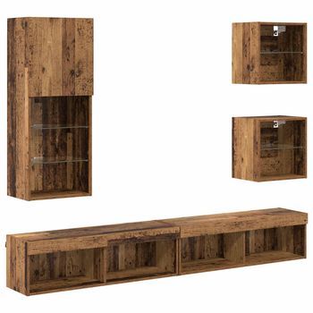 Unidades De Tv De Pared Con Led 5 Uds | Mueble De Salón | Gabinete De Tv Madera Vieja