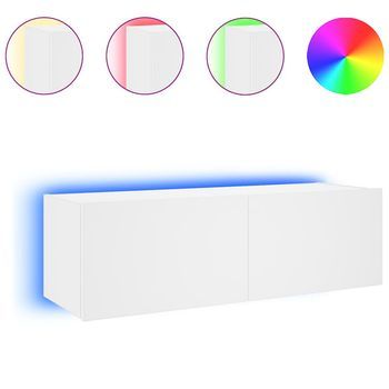 Mueble De Tv De Pared Con Luces Led Blanco 100x35x31 Cm Vidaxl