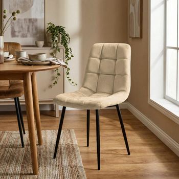 Set de 4 sillas con patas de metal y asiento en terciopelo crema