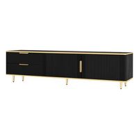 mueble de tv negro y dorado de 170 cm con cajones y puertas talladas