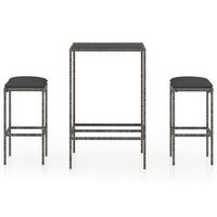 mesa y taburetes altos jardin 3 uds ratan sintetico gris