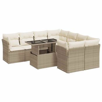 Set De Sofás De Jardín Con Cojines 9 Pzas Ratán Sintético Beige Vidaxl