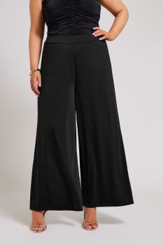 Yours London Pantalón Negro Ancho Cintura Elástica, Mujer Curvy Y Tallas Grandes, Yours London