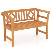 costway banco exterior madera acacia 2 plazas con respaldo y reposabrazos cuadriculados capacidad 360kg para porche patio cesped piscina