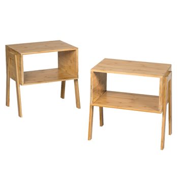 Costway 2 Mesitas Apilables con Compartimiento Abierto para Salón Dormitorio y Pequeños Espacios Bambú 43 x 29 x 42 cm