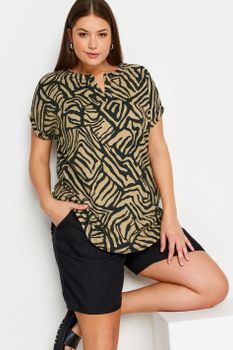 Yours Top Marrón Estampado Abstracto, Mujer Curvy Y Tallas Grandes, Yours