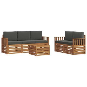 Conjunto De Sofás De Exterior 6 Uds. Natural Y Antracita Vidaxl