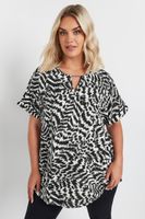 yours blusa blanca y negra estampada escote de muesca mujer curvy y tallas grandes yours