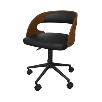 Silla de oficina con ruedas en madera oscura y pu negro