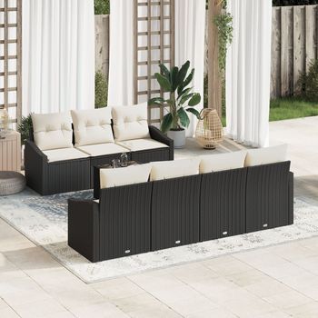 Conjunto De Sofá De Jardín De 8 Piezas Con Cojines Ratán Negro V2133 Unico / Negro