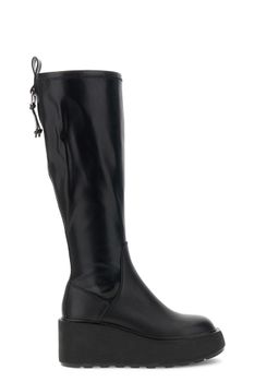 botas de cuña elásticas efecto piel con charm black 38