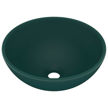 Lavabo De Lujo Redondo Cerámica Verde Oscuro Mate 32,5x14 Cm Vidaxl