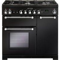 rangemaster kitchener kch90dffblc dual fuel range cooker - black  chrome black