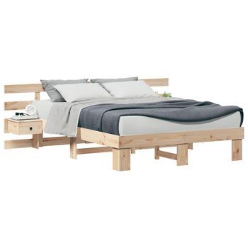 Cama Matrimonial | Cama Para Adulto | Estructura De Cama Marrón 150 X 200 Cm Madera De Pino Macizo