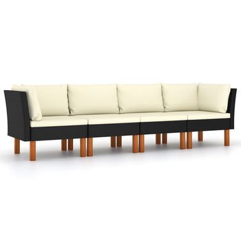 Sofá De Jardín 4 Plazas | Sofá De Exterior Con Cojines Ratán Sintético Negro