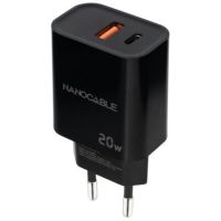 cargador de pared nanocable 10102008 20w 1xusb-a qc 1xusb-c pd negro