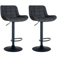 juego de 2 taburetes de bar estructura metalica negra asiento en pvc negro con costuras 100004441