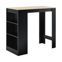 encasa mesa de bar de bistro elegante - 110 x 50 x 103 cm - mesa alta cocina - barra integrada para bebidas - 3 estantes - negro y efecto roble