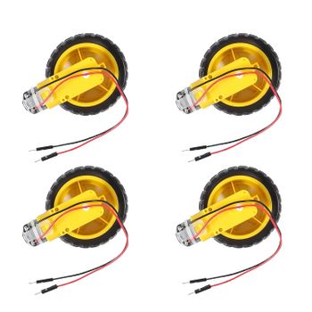 4 juegos de Motor TT DC 3-6V, Motor de caja de cambios de doble eje, relación de 200RPM, Motor 1:48 con Kit de rueda de neumático para Arduino DIY, Robot de coche inteligente