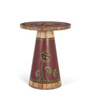 mesa auxiliar de madera de mango con detalles pintados a mano
