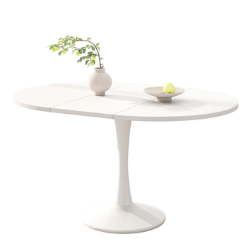 Mesa De Comedor Extensible Ovalada - 100/140x100x75 Cm - Minimalista Y Moderna - Blanco