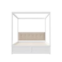 cama con dosel de 140 x 200 cm blanca con 2 cajones y cabecero acolchado