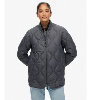 Superdry para mujer. W5011931A Chaqueta Short Quilted Liner gris (L), Casual, Poliéster