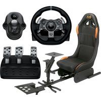 logitech driving force g920 racing wheel  pedals gaming chair  driving force shifter bundle