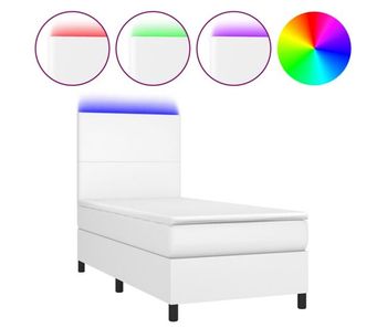 Cama box spring y colchón led cuero sintético blanco 90x190 cm diseño plano