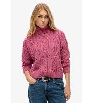 Superdry para mujer. W6110548A Jersey De Punto Trenzado Con Cuello De Polo rosa (M), Casual, Acrílico