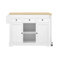 isla de cocina con ruedas extensible de 112 a 188 cm blanca y con almacenamiento