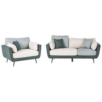 Conjunto De Sala De Estar Sofá Tapizado De 4 Plazas Con Reposabrazos Y Sillón Patas Macizas Cojines Adicionales Verde Bolga