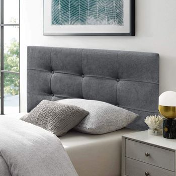 Cabecero Cama Texas Button Deluxe Largo Tapizado Tejido Antimanchas Gris Marengo 105x125cm