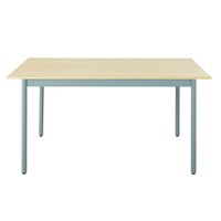 mesa de comedor de alamo macizo y metal verde azulado para 6 personas de 150 cm