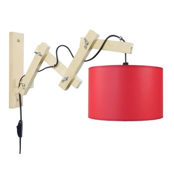 Aplique de pared articulado madera natural pantalla rojo