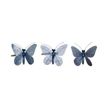 Lote de 3 mariposas decorativas azul irisado L4