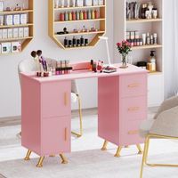 mesa de manicura con cajones soporte muneca piernas metal estacion trabajo rosa
