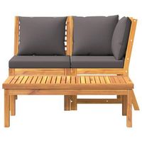muebles de jardin 3 uds  mesa y sillas madera de acacia y cojines gris oscuro