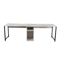 escritorio doble twin con 2 estantes de madera - 240 x 60 x 74 cm - blanco jaspeado
