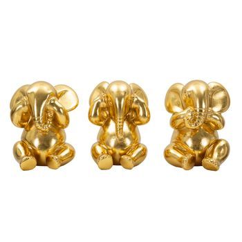 Juego De 3 Elefantes Dorados De Resina Ø 15,5x20,5 Cm
