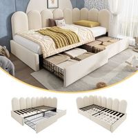 cama sofa acolchada de terciopelo con cajones de almacenamiento 90x190 cm con somier de lamas beige