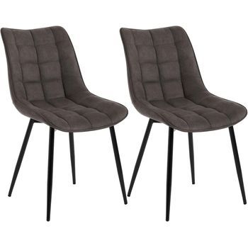 2 Sillas De Comedor/cocina En Piel Sintética + Metal, Gris Oscuro.