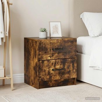 Mesita De Noche 2 Uds - Mueble Dormitorio - Madera De Ingeniería - Roble Ahumado (43x34.5x44.5cm)
