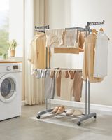 tendedero plegable de 2 niveles con ruedas de color gris