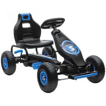HOMCOM Go Kart a Pedales Infantil con Asiento Ajustable Neumáticos Inflables Amortiguador y Freno de Mano 121x58x61 cm Azul   Aosom España