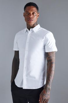 Camisa De Manga Corta Ajustada, Blanco