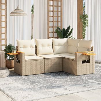 Conjunto De Sofás Jardín Con Cojines 4 Uds | Mueble Jardin Mesa Y Sillas Ratán Sintético Beige Cfw618947