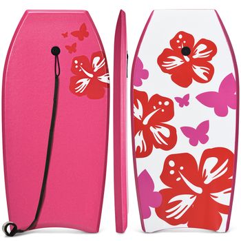 Costway Bodyboard con Núcleo Tabla de Surf en EPS Superficie en XPE Base en HDPE Correa para Muñeca Ligero para Deportes Acuáticos Rosa 104 x 51 cm