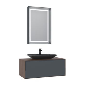 Conjunto De Mueble Con Lavabo Y Espejo (2 Piezas)  - 100 X 50 X 40 Cm - Nogal / Antracita