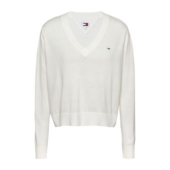 Tommy Jeans Jersey con cuello en pico Blanco DW0DW18670-YBH